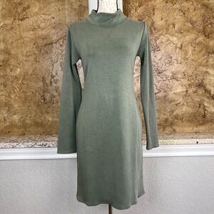 7 Diamonds Rev Turtleneck Dress Womens Medium Mini Bodycon Knit Olive Green